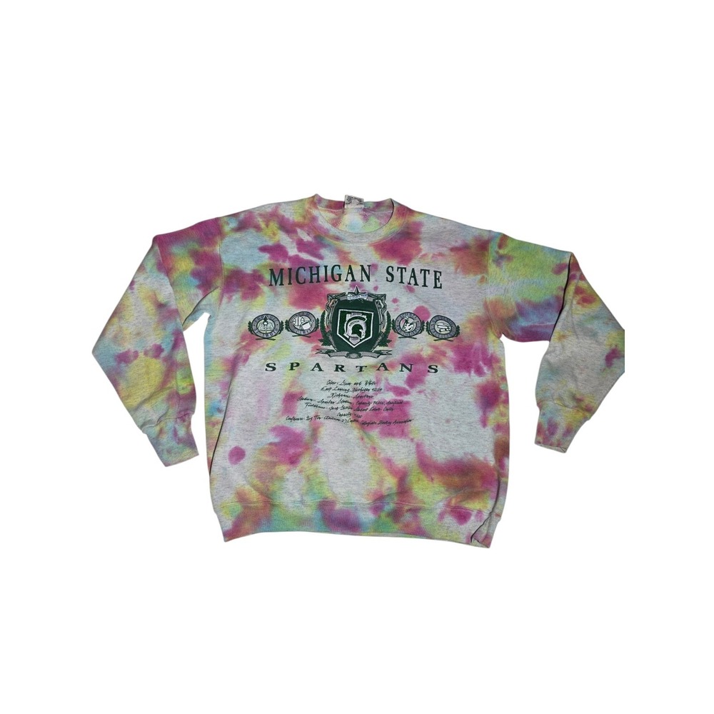 Vtg. Michigan State Spartans Tie Dye Crewneck Sweatshirt Nutmeg Mills Adult L B2